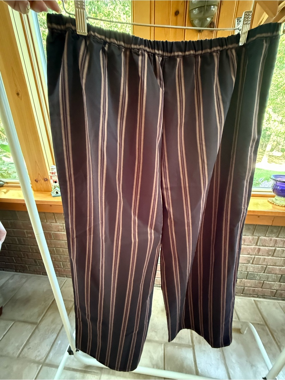 ASOS wide leg Black Tan and Purple  Striped Elastic-Waist Pants